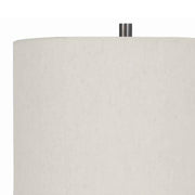 Benzara Hammered Tubular Metal Table Lamp with Fabric Drum Shade, Gray and White