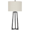 Benzara Hammered Tubular Metal Table Lamp with Fabric Drum Shade, Gray and White