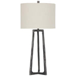 Benzara Hammered Tubular Metal Table Lamp with Fabric Drum Shade, Gray and White