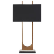 Benzara U Shaped Metal Body Table Lamp with Marble Base, Gold and Black