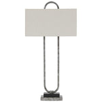 Benzara Open Capsule Metal Body Table Lamp with Fabric Drum Shade, Gray and White