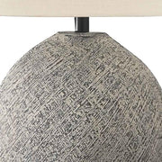 Benzara Bellied Paper Composite Table Lamp with Speckled Details, Cream and Gray