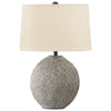 Benzara Bellied Paper Composite Table Lamp with Speckled Details, Cream and Gray