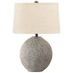 Benzara Bellied Paper Composite Table Lamp with Speckled Details, Cream and Gray