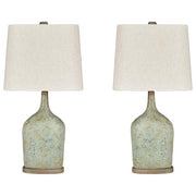 Benzara Bottle Shape Paper Composite Table Lamp with Fabric Shade, Set of 2, Gray