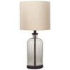 Benzara Cylindrical Seeded Glass Table Lamp with Fabric Drum Shade, Beige and Clear