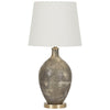 Benzara Pot Bellied Glass Table Lamp with Fabric Shade, Antique Brass and White