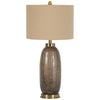 Benzara Handcrafted Glass Body Table Lamp with Fabric Drum Shade, Set of 2, Beige