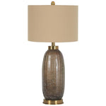 Benzara Handcrafted Glass Body Table Lamp with Fabric Drum Shade, Set of 2, Beige