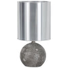Benzara Bellied Polyresin Body Table lamp with Metal Drum Shade, Gray and Silver