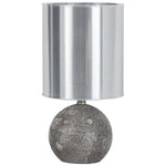 Benzara Bellied Polyresin Body Table lamp with Metal Drum Shade, Gray and Silver