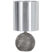 Benzara Bellied Polyresin Body Table lamp with Metal Drum Shade, Gray and Silver