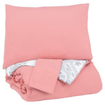 Benzara Full Size Reversible Fabric Comforter Set with 1 Sham and Ruffles, Pink