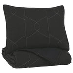 Benzara Geometrically stitched Twin Size Fabric Comforter set with 1 Sham, Black