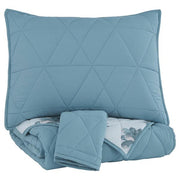 Benzara Geometrically stitched Full Size Fabric Comforter set with 2 Shams, Blue
