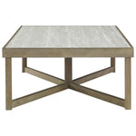 Benzara Faux Marble Top Cocktail Table with Intricate Network Base, Brown