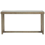 Benzara Faux Marble Top Sofa Table with Wooden Sled Base, Weathered Brown