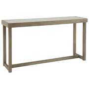 Benzara Faux Marble Top Sofa Table with Wooden Sled Base, Weathered Brown