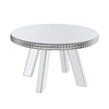 Benzara Round Mirror Panel Inlay Coffee Table with Faux Crystals Accents, Silver