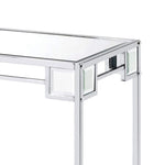 Benzara Mirror Top Metal Console Table with Wooden Open Bottom Shelf, Silver