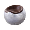 Benzara Spherical Metal Ottoman with Leatherette Saddle Seat, Gray and Brown