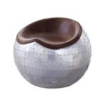 Benzara Spherical Metal Ottoman with Leatherette Saddle Seat, Gray and Brown