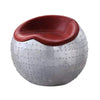 Benzara Spherical Metal Ottoman with Leatherette Saddle Seat, Gray and Red