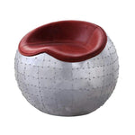 Benzara Spherical Metal Ottoman with Leatherette Saddle Seat, Gray and Red