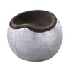 Benzara Spherical Metal Ottoman with Leatherette Saddle Seat, Gray and Dark Brown