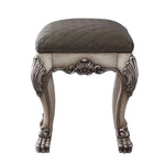 Benzara Traditional Wooden Vanity Stool with Leatherette Seat and Claw Legs, Gray