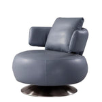 Benzara Round Leather Upholstered Accent Chair with Curved Open Back, Gray