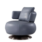 Benzara Round Leather Upholstered Accent Chair with Curved Open Back, Gray
