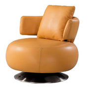 Benzara Round Leather Upholstered Accent Chair with Curved Open Back, Yellow