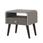 Benzara Curved Edge 1 Drawer Nightstand with Chrome Trim, Gray and Black