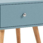 Benzara 1 Drawer Wooden Nightstand with Round Tapered Legs, Blue and Brown