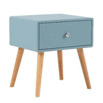 Benzara 1 Drawer Wooden Nightstand with Round Tapered Legs, Blue and Brown