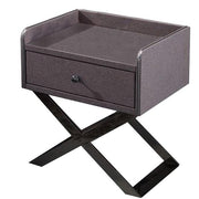 Benzara 1 Drawer Wooden Nightstand with X Shaped Metal Base, Gray and Chrome