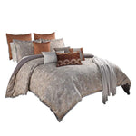 Benzara 12 Piece Queen Polyester Comforter Set with Textured Details,Gray and Brown