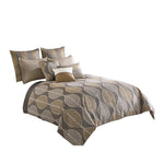 Benzara 9 Piece Queen Polyester Comforter Set with Leaf Pattern Design, Multicolor