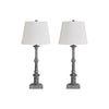 Benzara Turned Wooden Table Lamp with Fabric Drum Shade, Set of 2, Gray and White