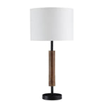 Benzara Table Lamp with Rolling Pin Base and Fabric Shade, Set of 2, White and Brown