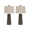 Benzara Textured Polyresin Table Lamp with Fabric Shade, Set of 2, Beige and Gray