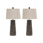 Benzara Textured Polyresin Table Lamp with Fabric Shade, Set of 2, Beige and Gray