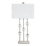 Benzara Crystal Accented Metal Table Lamp with Hardback Shade, White and Silver