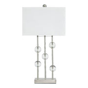 Benzara Crystal Accented Metal Table Lamp with Hardback Shade, White and Silver