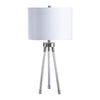 Benzara Acrylic Frame Table Lamp with Fabric Drum Shade, White and Clear