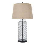 Benzara Woven Wire Wrapped Glass Base Table Lamp with Fabric Shade, Beige