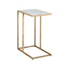 Benzara C Shape Metal Frame Accent Table with Marble Top, White and Gold