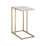 Benzara C Shape Metal Frame Accent Table with Marble Top, White and Gold