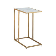 Benzara C Shape Metal Frame Accent Table with Marble Top, White and Gold